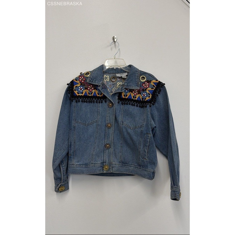 Cedars Multicolor Woman's Jean Jacket Bejeweled 100% cotton -‎ Size S